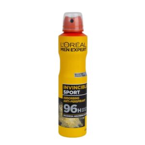 اسپری ضدتعریق لورآل مدل Invincible Sport ماندگاری 96 ساعته، بدون الکل، حجم 250 میلی‌لیتر